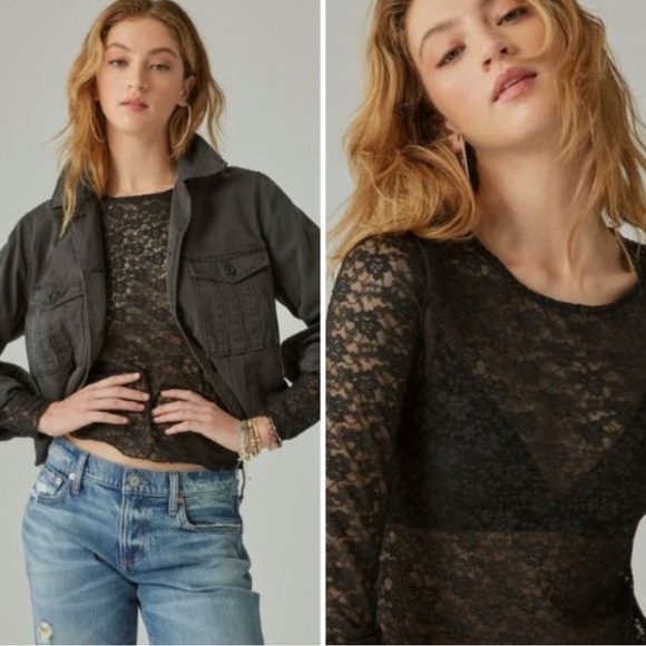 Lucky Brand Black Lace Sheer Top - Picture 2 of 2